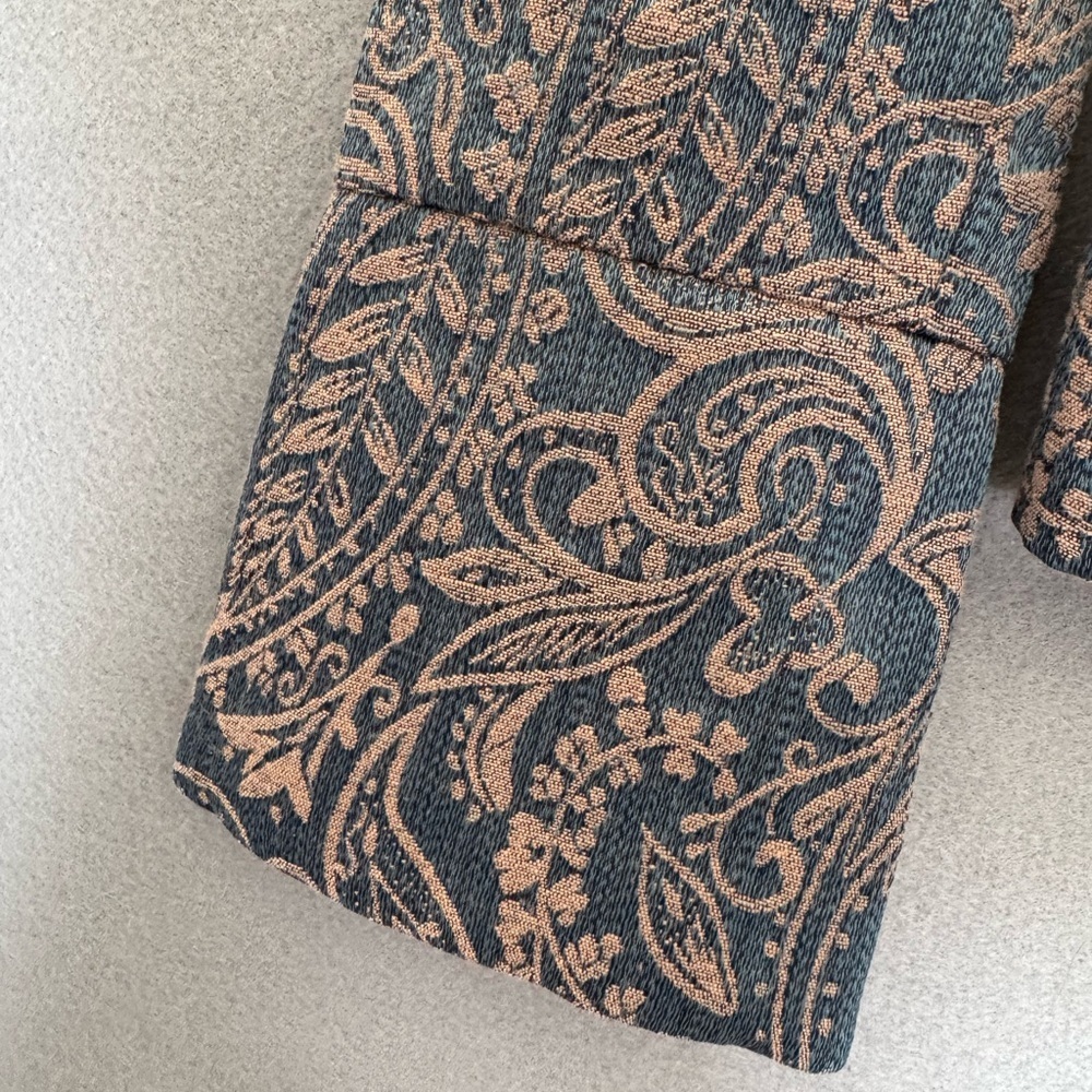 Biacci Jacquard Paisley Blazer Sz 6 Teal Bronze Jeweled Belted Jacket - Picture 8 of 13